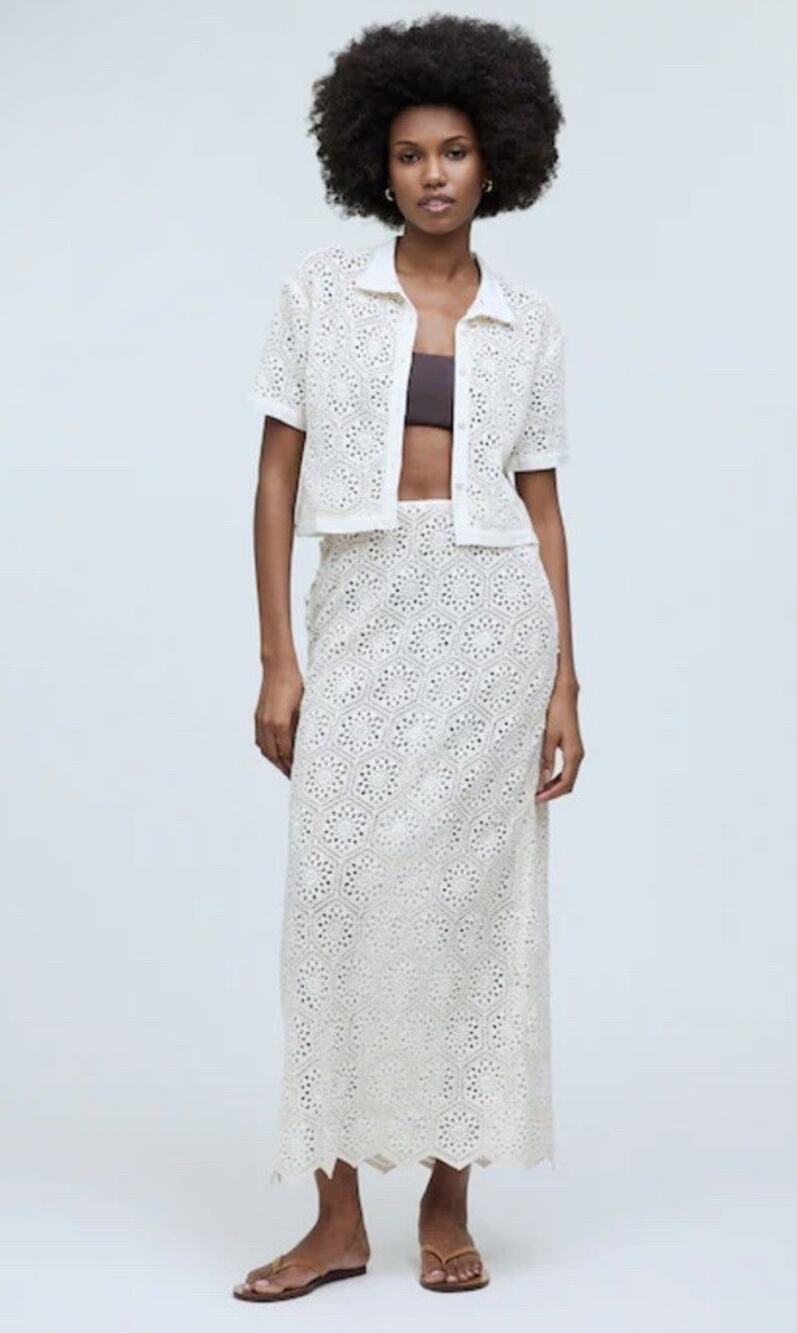 Agua Bendita Crochet Cream Tove Midi Skirt Womens Sz S $240 Swim Cover Up